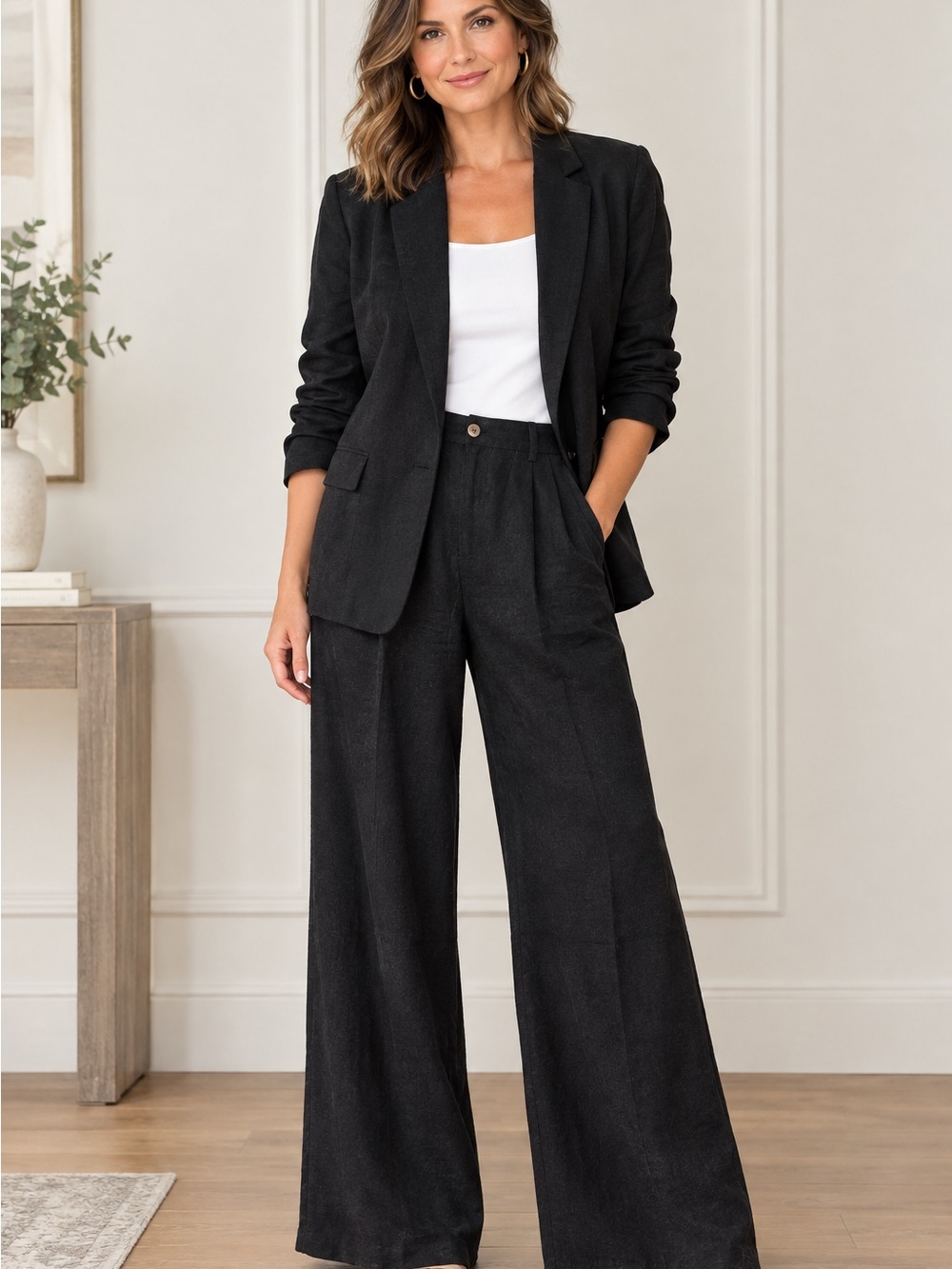 Love Tree Women’s Black Linen Blend Chinos